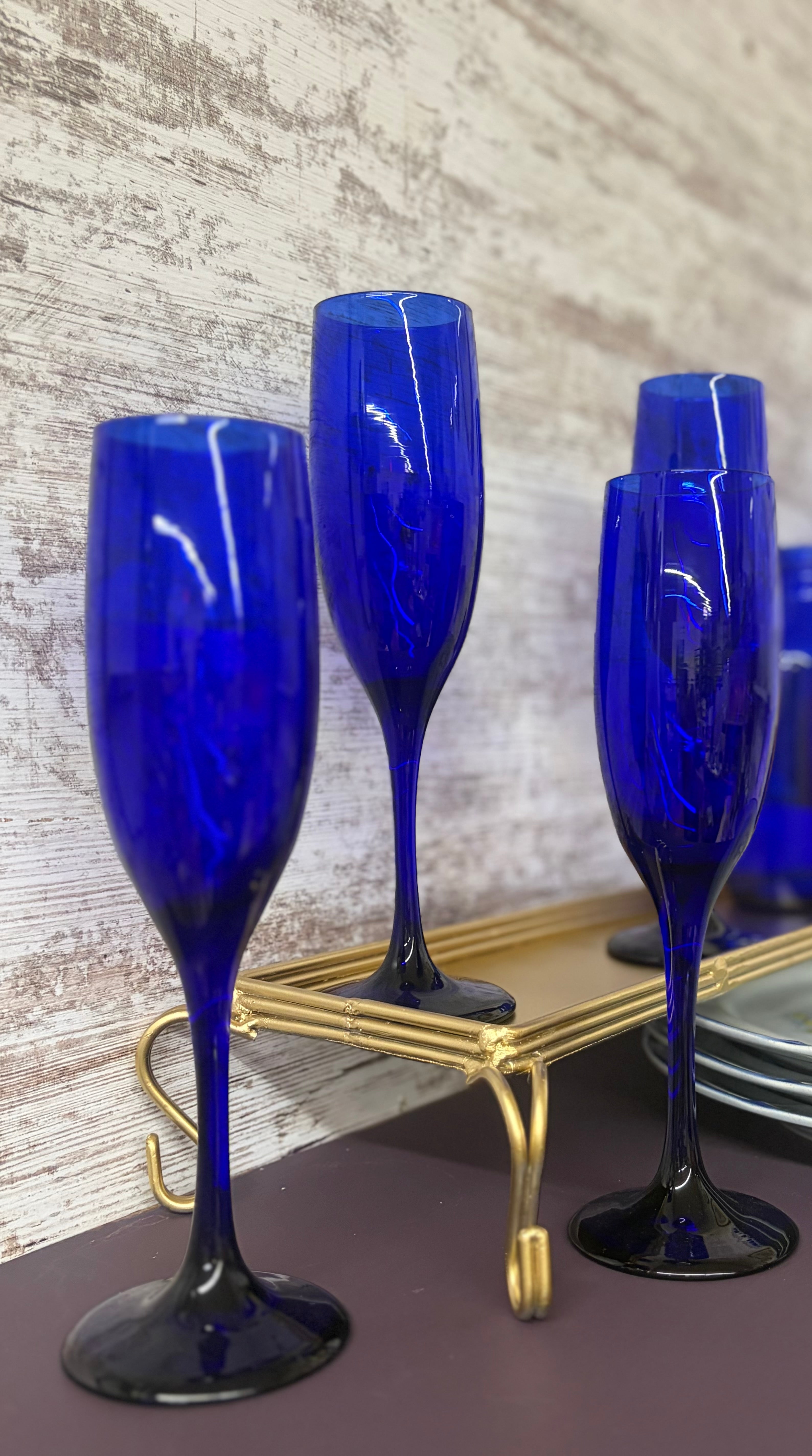 Set of 4 Cobalt Blue Champagne Flutes