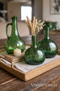 Set of 3 Vintage Green Glass Bottles & Cruet