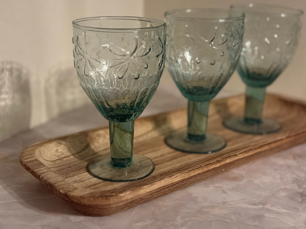 Green Stem Floral Glass Goblets