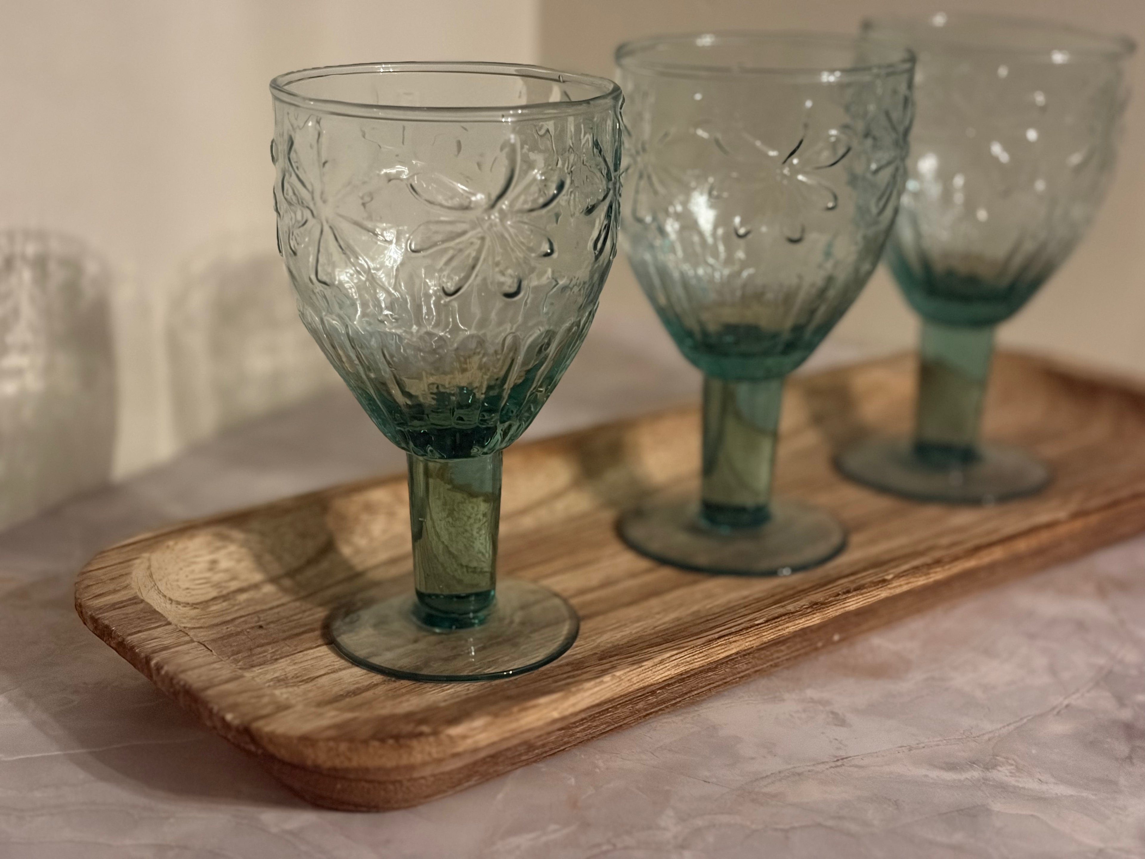 Green Stem Floral Glass Goblets