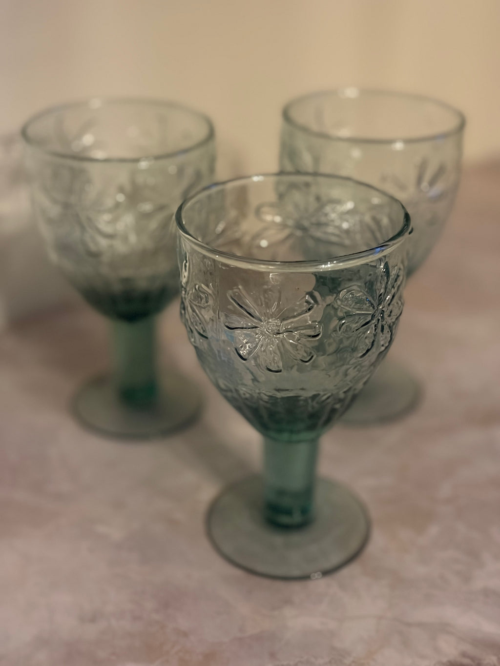 Green Stem Floral Glass Goblets