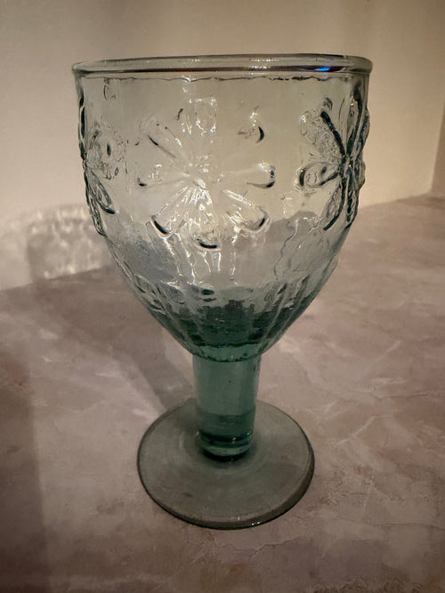 Green Stem Floral Glass Goblets
