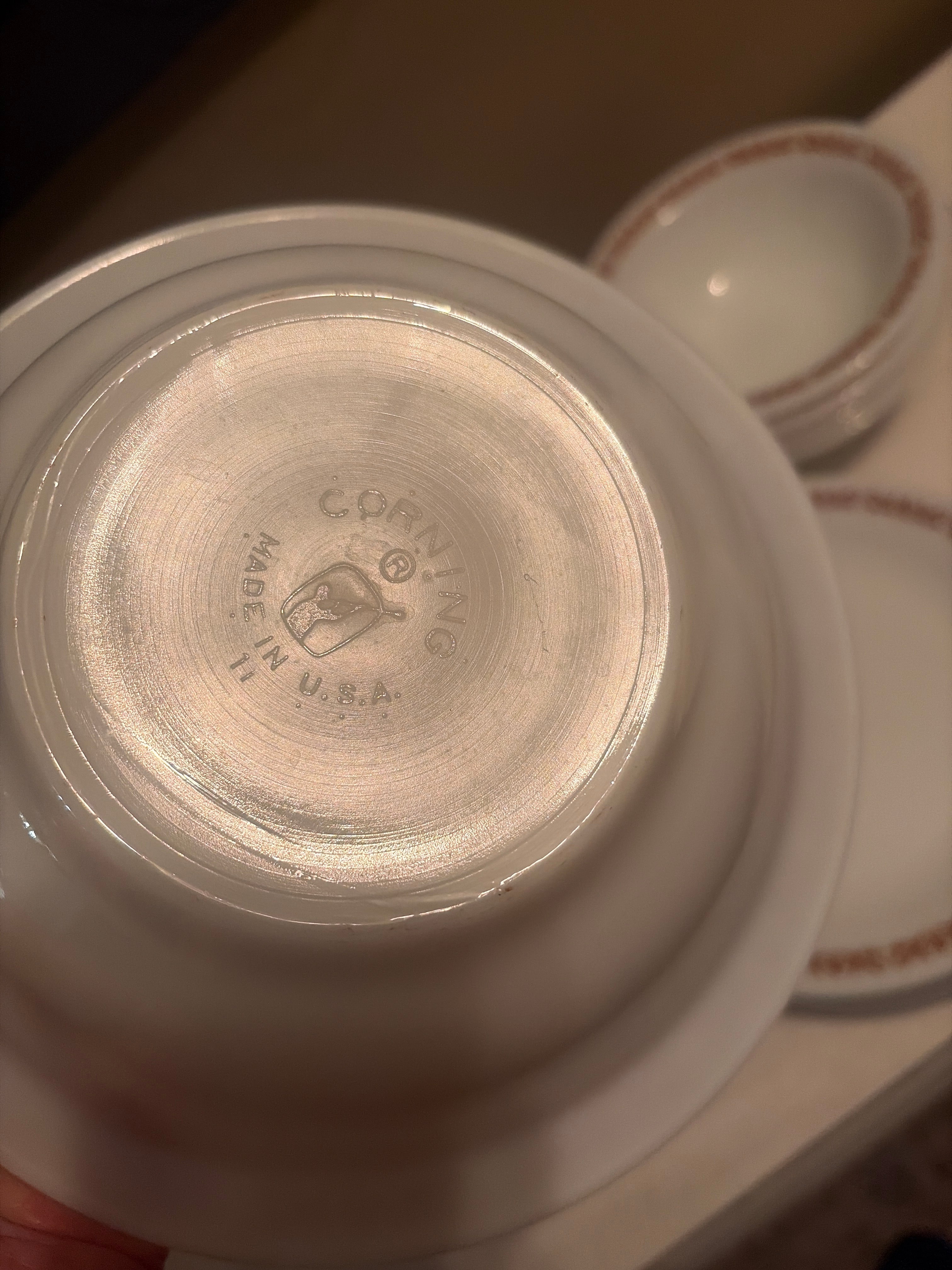 Vintage Corelle Corning Dinnerware 21 Piece Set – Red Scroll Rim Plates & Bowls USA