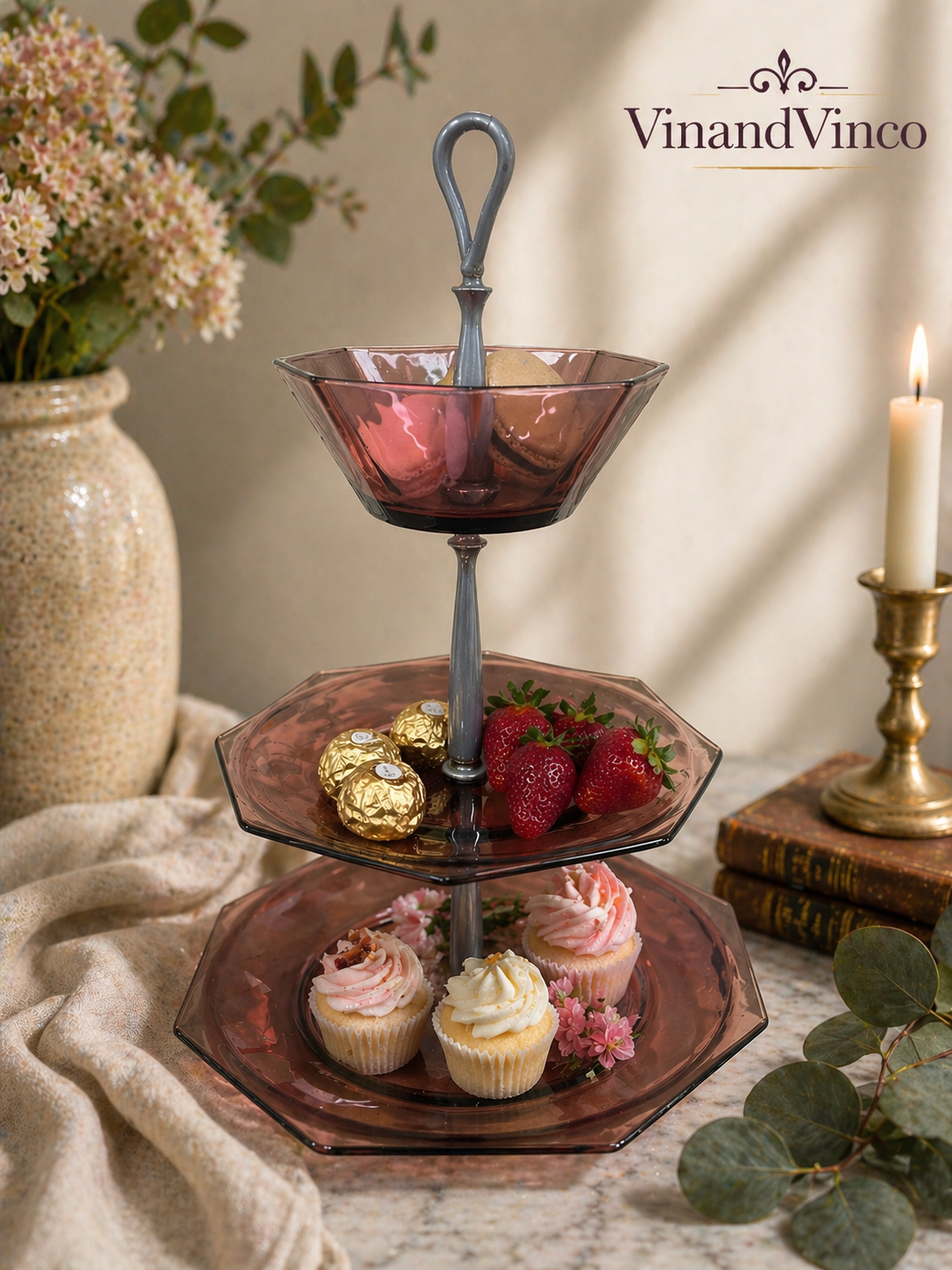 Amethyst Glass 3-Tier Serving Stand