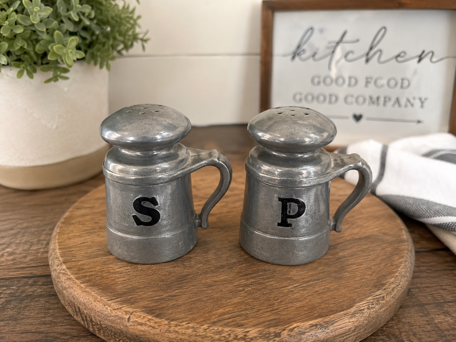 Vintage Pewter Beer Stein Salt & Pepper Shakers Set