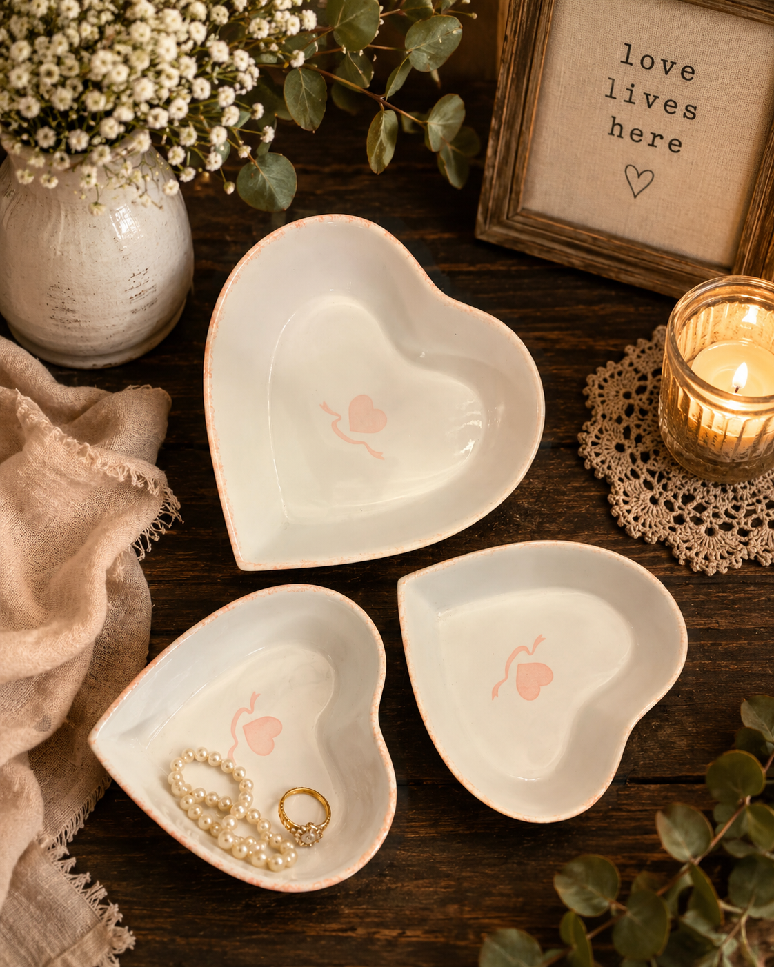 Vintage Heart Nesting Bowls – Set of 3