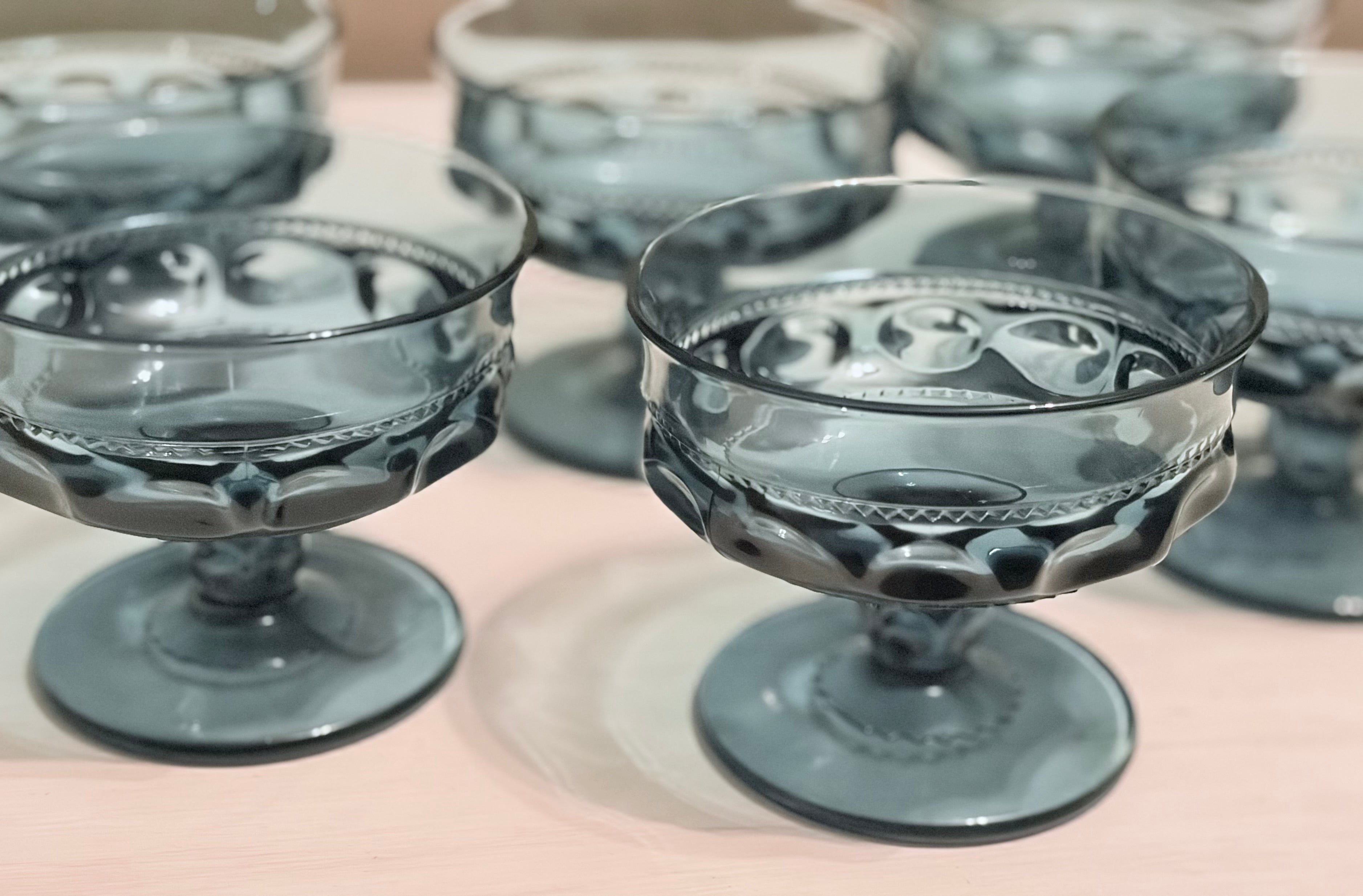 Vintage Smoky Blue Glass Dessert Cups